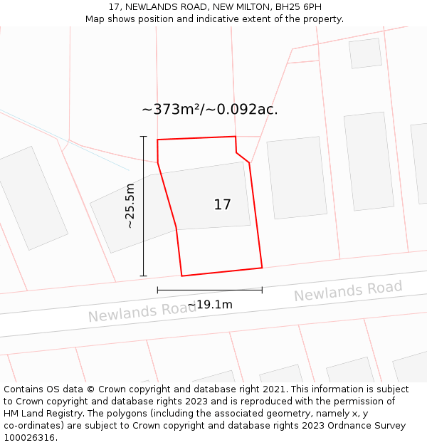 17, NEWLANDS ROAD, NEW MILTON, BH25 6PH: Plot and title map