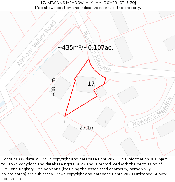 17, NEWLYNS MEADOW, ALKHAM, DOVER, CT15 7QJ: Plot and title map