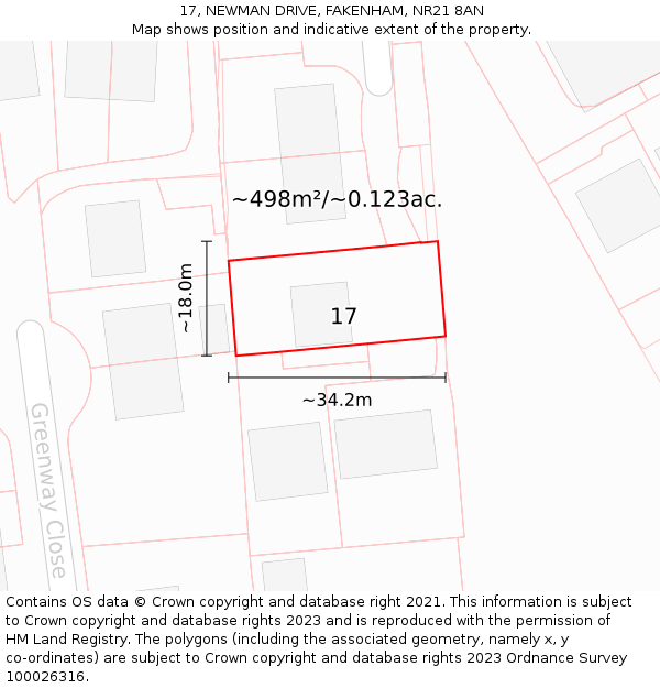 17, NEWMAN DRIVE, FAKENHAM, NR21 8AN: Plot and title map