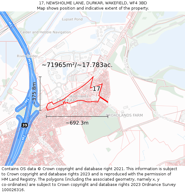 17, NEWSHOLME LANE, DURKAR, WAKEFIELD, WF4 3BD: Plot and title map