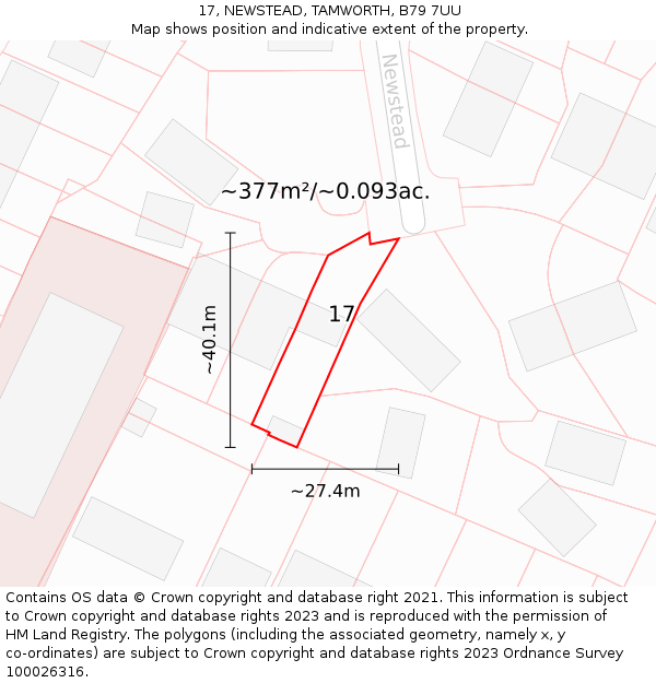 17, NEWSTEAD, TAMWORTH, B79 7UU: Plot and title map