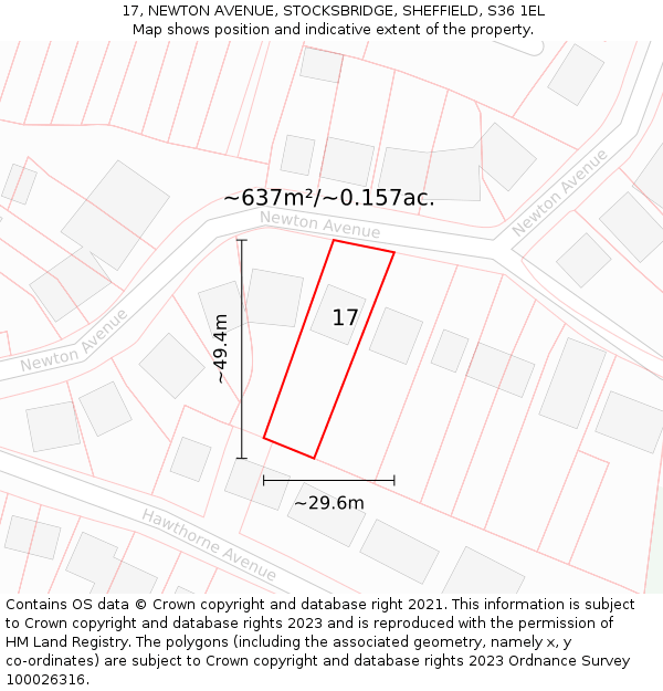17, NEWTON AVENUE, STOCKSBRIDGE, SHEFFIELD, S36 1EL: Plot and title map