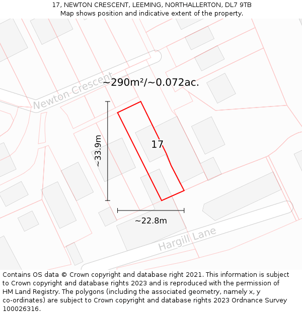 17, NEWTON CRESCENT, LEEMING, NORTHALLERTON, DL7 9TB: Plot and title map