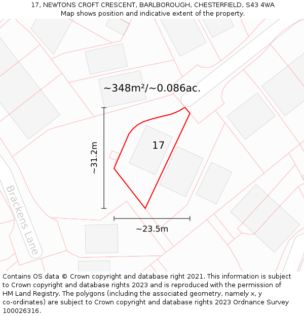 17, NEWTONS CROFT CRESCENT, BARLBOROUGH, CHESTERFIELD, S43 4WA: Plot and title map