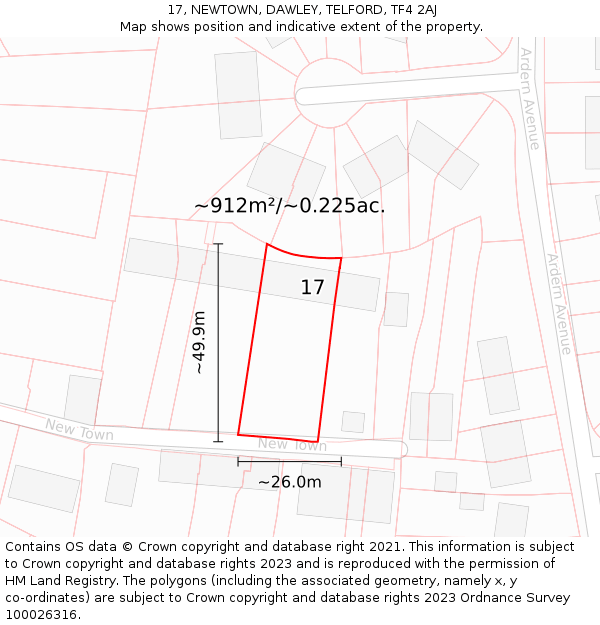 17, NEWTOWN, DAWLEY, TELFORD, TF4 2AJ: Plot and title map