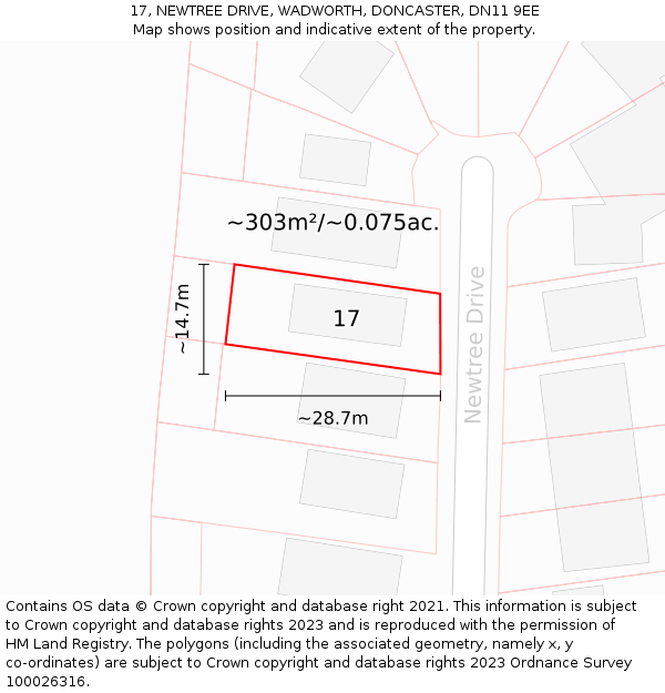17, NEWTREE DRIVE, WADWORTH, DONCASTER, DN11 9EE: Plot and title map