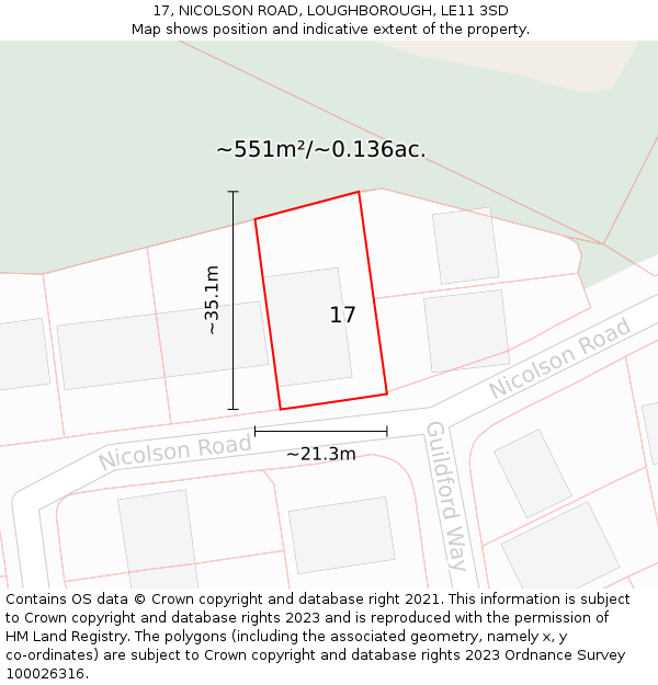 17, NICOLSON ROAD, LOUGHBOROUGH, LE11 3SD: Plot and title map
