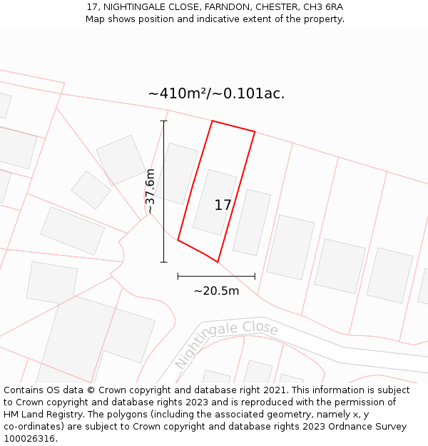 17, NIGHTINGALE CLOSE, FARNDON, CHESTER, CH3 6RA: Plot and title map