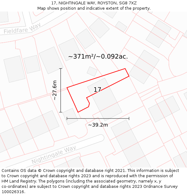 17, NIGHTINGALE WAY, ROYSTON, SG8 7XZ: Plot and title map