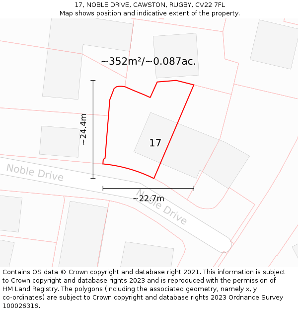 17, NOBLE DRIVE, CAWSTON, RUGBY, CV22 7FL: Plot and title map
