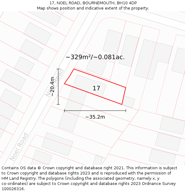 17, NOEL ROAD, BOURNEMOUTH, BH10 4DP: Plot and title map