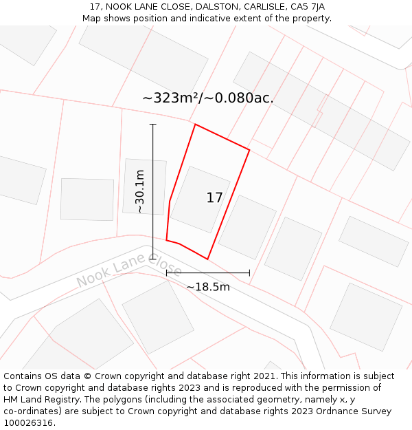17, NOOK LANE CLOSE, DALSTON, CARLISLE, CA5 7JA: Plot and title map