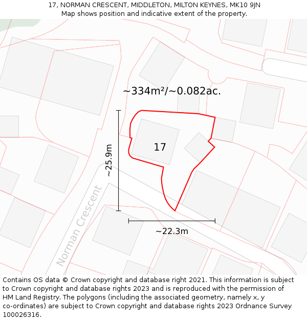 17, NORMAN CRESCENT, MIDDLETON, MILTON KEYNES, MK10 9JN: Plot and title map
