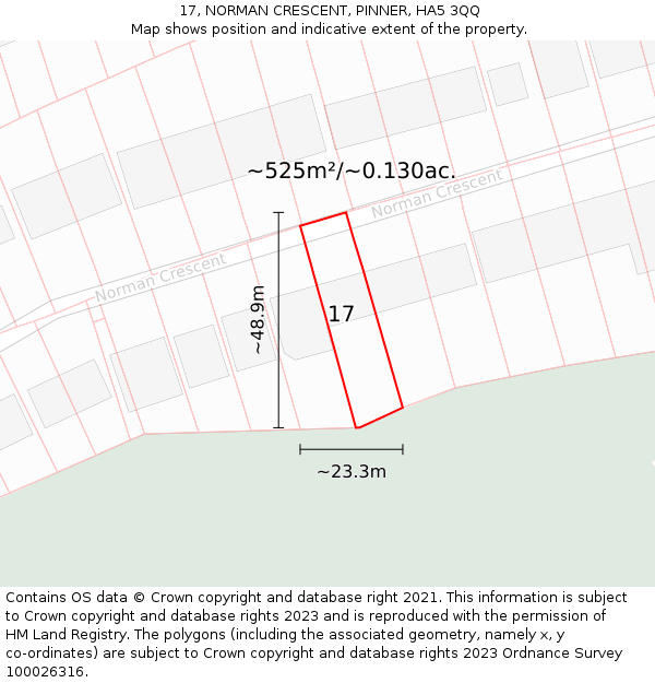 17, NORMAN CRESCENT, PINNER, HA5 3QQ: Plot and title map