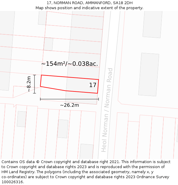 17, NORMAN ROAD, AMMANFORD, SA18 2DH: Plot and title map