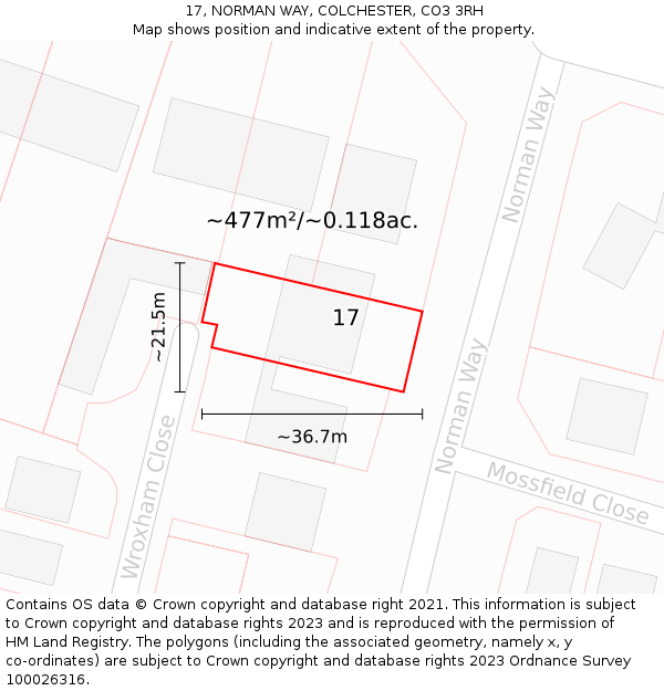 17, NORMAN WAY, COLCHESTER, CO3 3RH: Plot and title map
