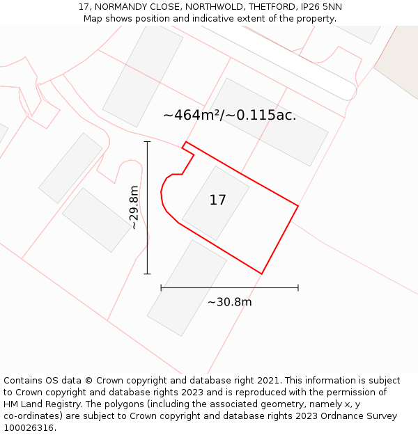 17, NORMANDY CLOSE, NORTHWOLD, THETFORD, IP26 5NN: Plot and title map