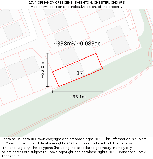 17, NORMANDY CRESCENT, SAIGHTON, CHESTER, CH3 6FS: Plot and title map