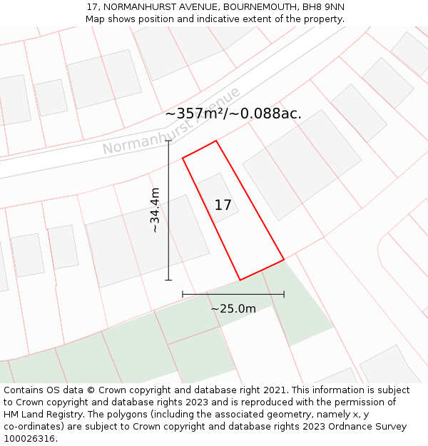 17, NORMANHURST AVENUE, BOURNEMOUTH, BH8 9NN: Plot and title map