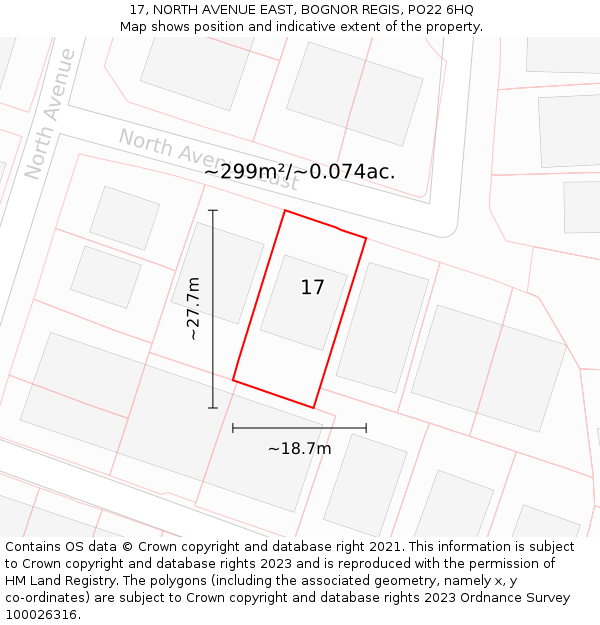 17, NORTH AVENUE EAST, BOGNOR REGIS, PO22 6HQ: Plot and title map