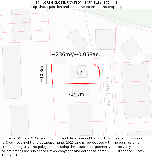 17, NORTH CLOSE, ROYSTON, BARNSLEY, S71 4NS: Plot and title map