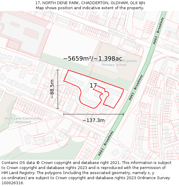 17, NORTH DENE PARK, CHADDERTON, OLDHAM, OL9 9JN: Plot and title map