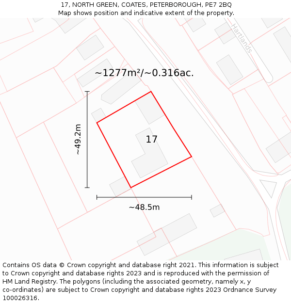 17, NORTH GREEN, COATES, PETERBOROUGH, PE7 2BQ: Plot and title map