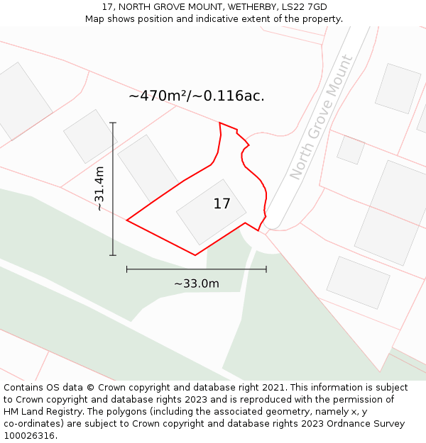 17, NORTH GROVE MOUNT, WETHERBY, LS22 7GD: Plot and title map