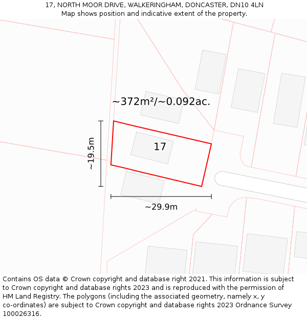 17, NORTH MOOR DRIVE, WALKERINGHAM, DONCASTER, DN10 4LN: Plot and title map