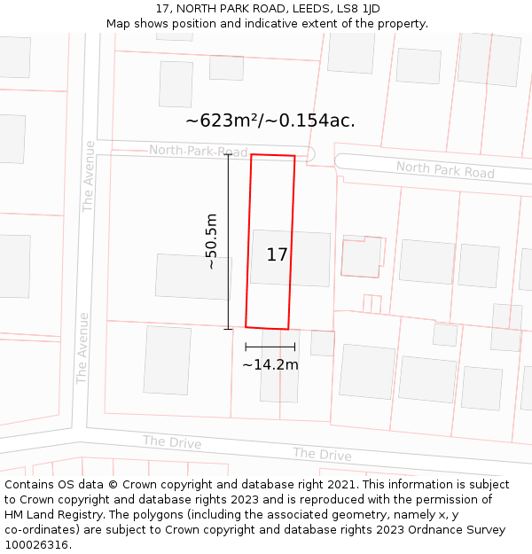 17, NORTH PARK ROAD, LEEDS, LS8 1JD: Plot and title map