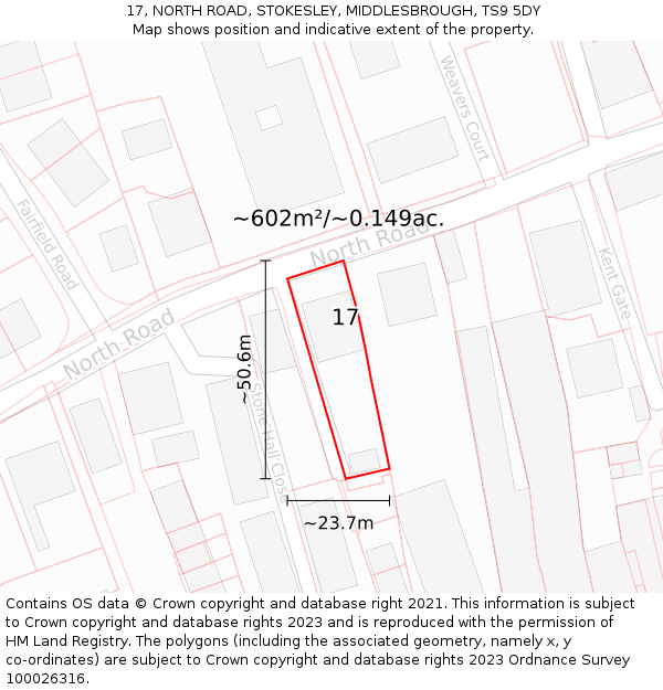 17, NORTH ROAD, STOKESLEY, MIDDLESBROUGH, TS9 5DY: Plot and title map