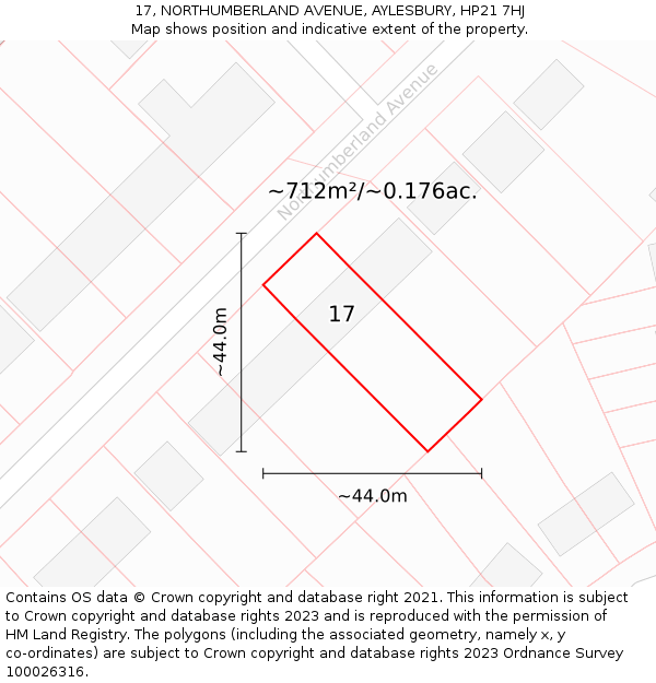 17, NORTHUMBERLAND AVENUE, AYLESBURY, HP21 7HJ: Plot and title map