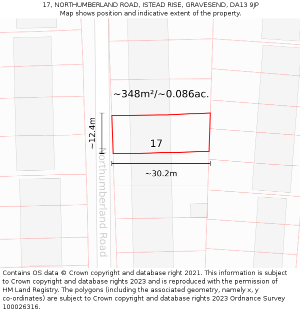 17, NORTHUMBERLAND ROAD, ISTEAD RISE, GRAVESEND, DA13 9JP: Plot and title map