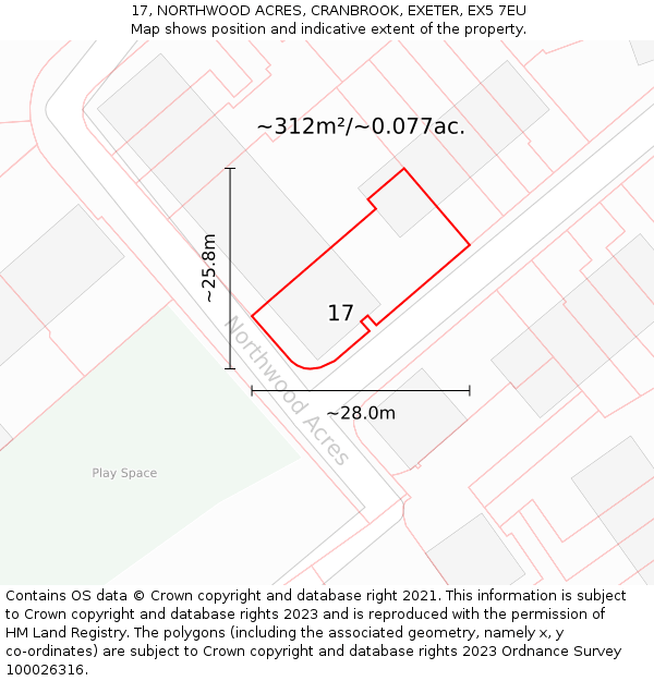 17, NORTHWOOD ACRES, CRANBROOK, EXETER, EX5 7EU: Plot and title map