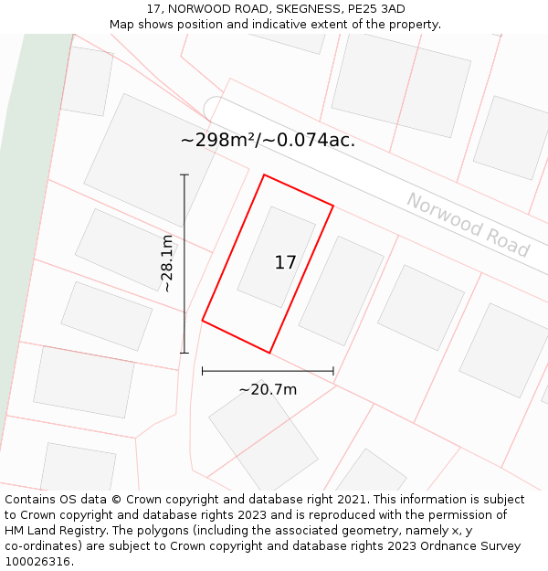 17, NORWOOD ROAD, SKEGNESS, PE25 3AD: Plot and title map