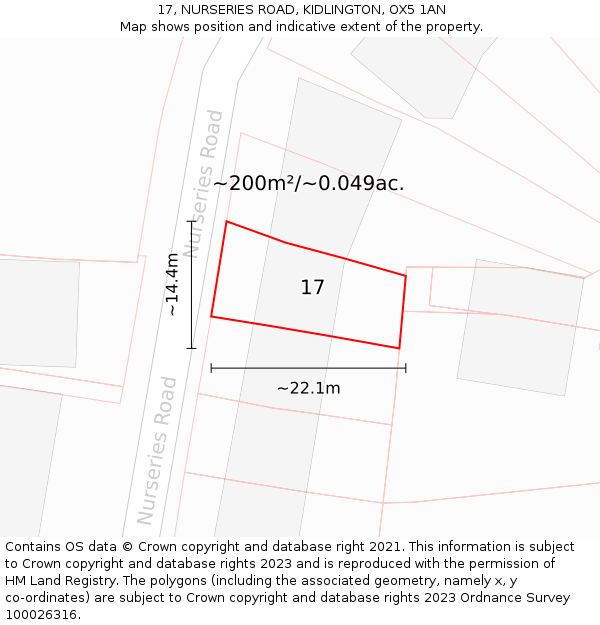 17, NURSERIES ROAD, KIDLINGTON, OX5 1AN: Plot and title map