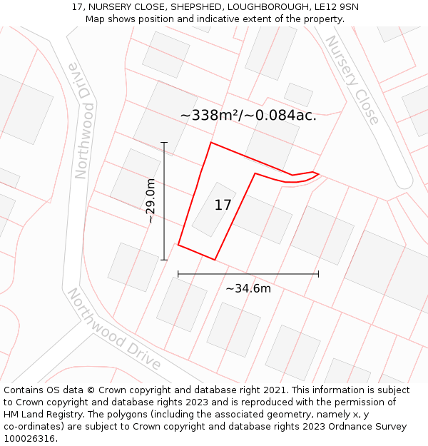 17, NURSERY CLOSE, SHEPSHED, LOUGHBOROUGH, LE12 9SN: Plot and title map