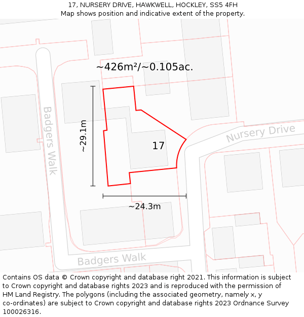 17, NURSERY DRIVE, HAWKWELL, HOCKLEY, SS5 4FH: Plot and title map