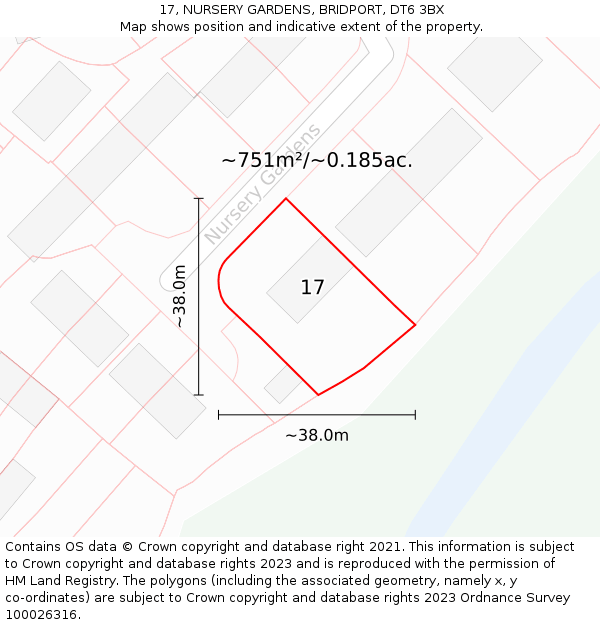 17, NURSERY GARDENS, BRIDPORT, DT6 3BX: Plot and title map