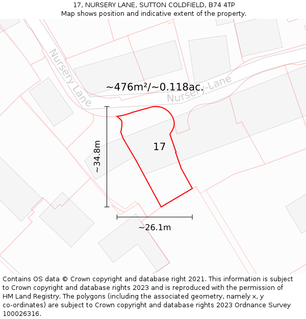 17, NURSERY LANE, SUTTON COLDFIELD, B74 4TP: Plot and title map
