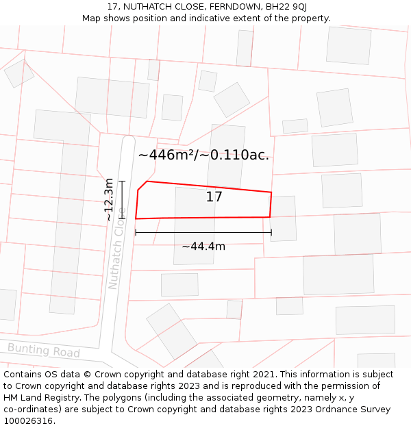 17, NUTHATCH CLOSE, FERNDOWN, BH22 9QJ: Plot and title map