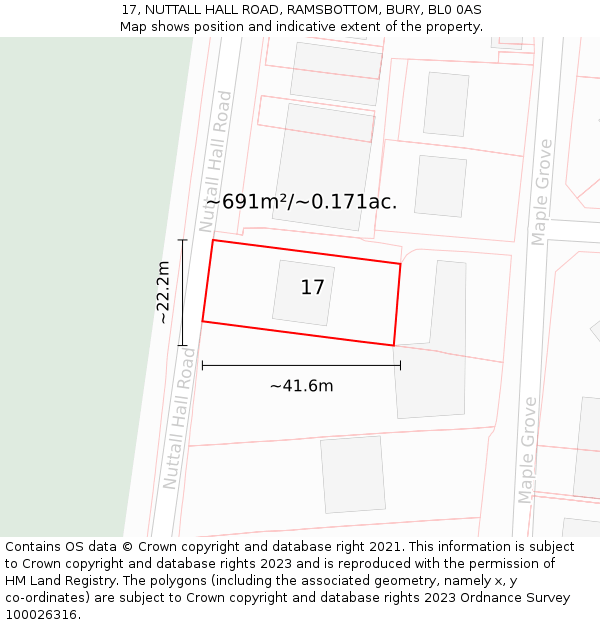 17, NUTTALL HALL ROAD, RAMSBOTTOM, BURY, BL0 0AS: Plot and title map