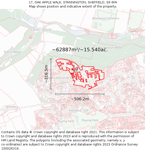 17, OAK APPLE WALK, STANNINGTON, SHEFFIELD, S6 6FA: Plot and title map