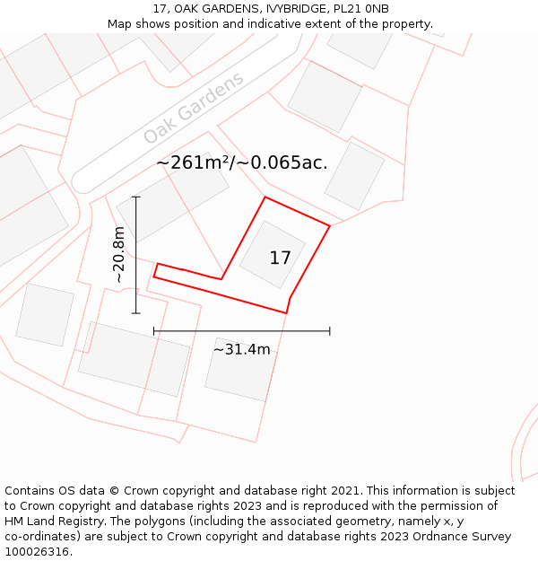 17, OAK GARDENS, IVYBRIDGE, PL21 0NB: Plot and title map