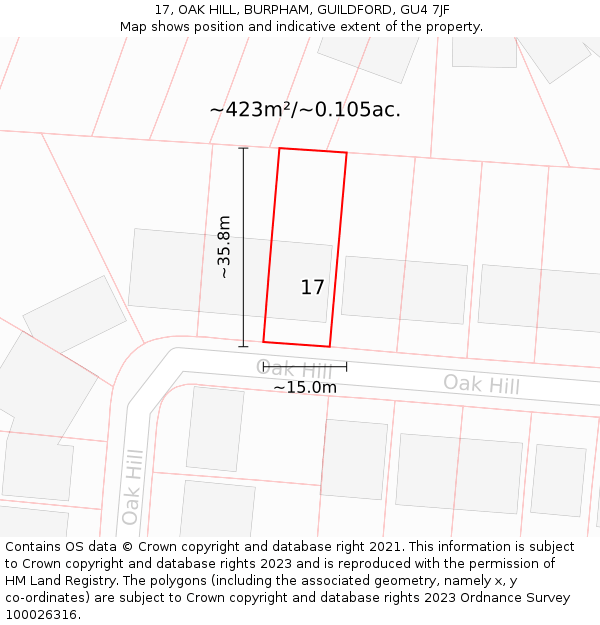 17, OAK HILL, BURPHAM, GUILDFORD, GU4 7JF: Plot and title map