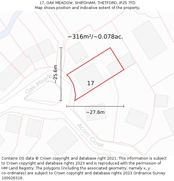 17, OAK MEADOW, SHIPDHAM, THETFORD, IP25 7FD: Plot and title map
