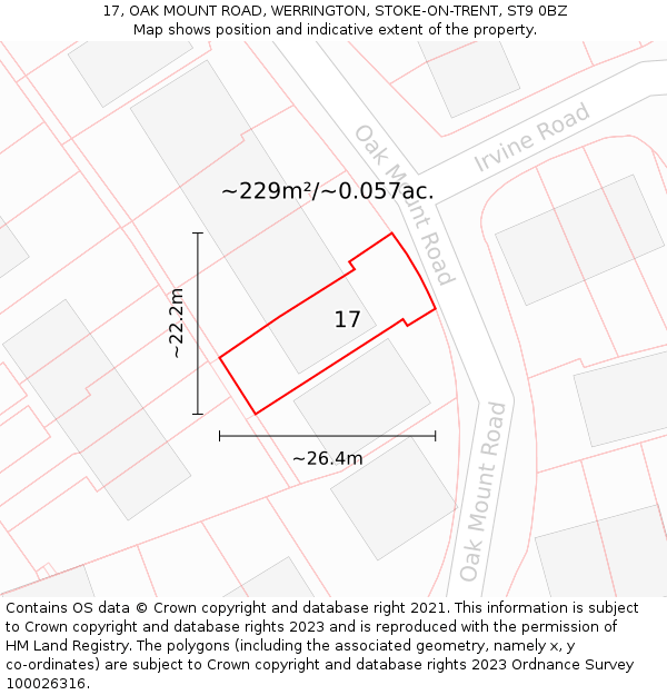 17, OAK MOUNT ROAD, WERRINGTON, STOKE-ON-TRENT, ST9 0BZ: Plot and title map