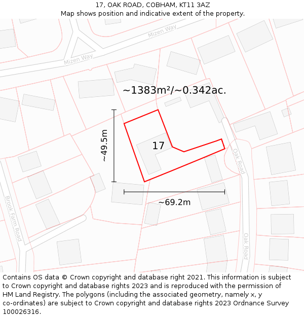 17, OAK ROAD, COBHAM, KT11 3AZ: Plot and title map
