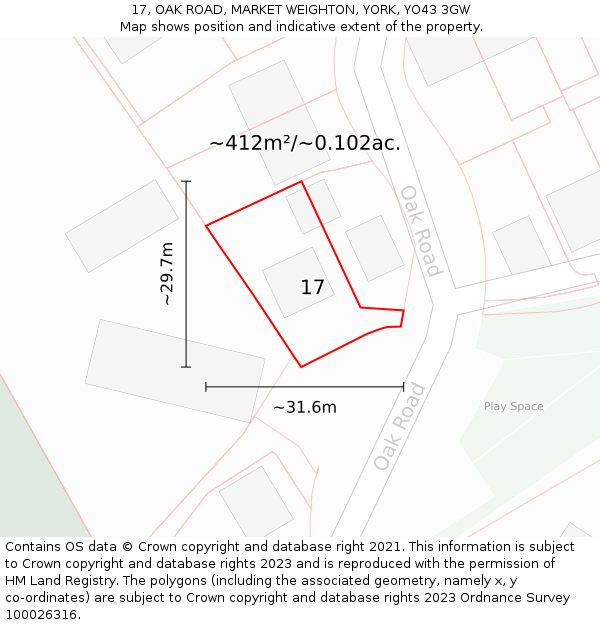 17, OAK ROAD, MARKET WEIGHTON, YORK, YO43 3GW: Plot and title map
