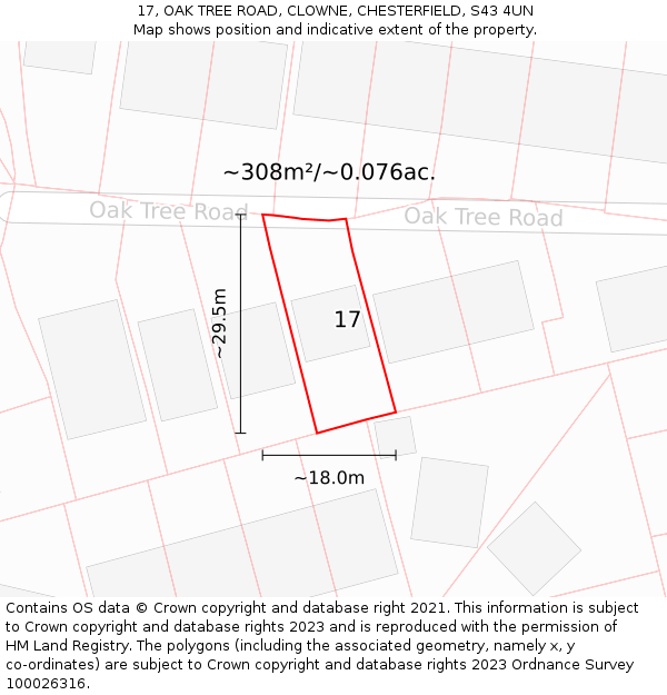 17, OAK TREE ROAD, CLOWNE, CHESTERFIELD, S43 4UN: Plot and title map